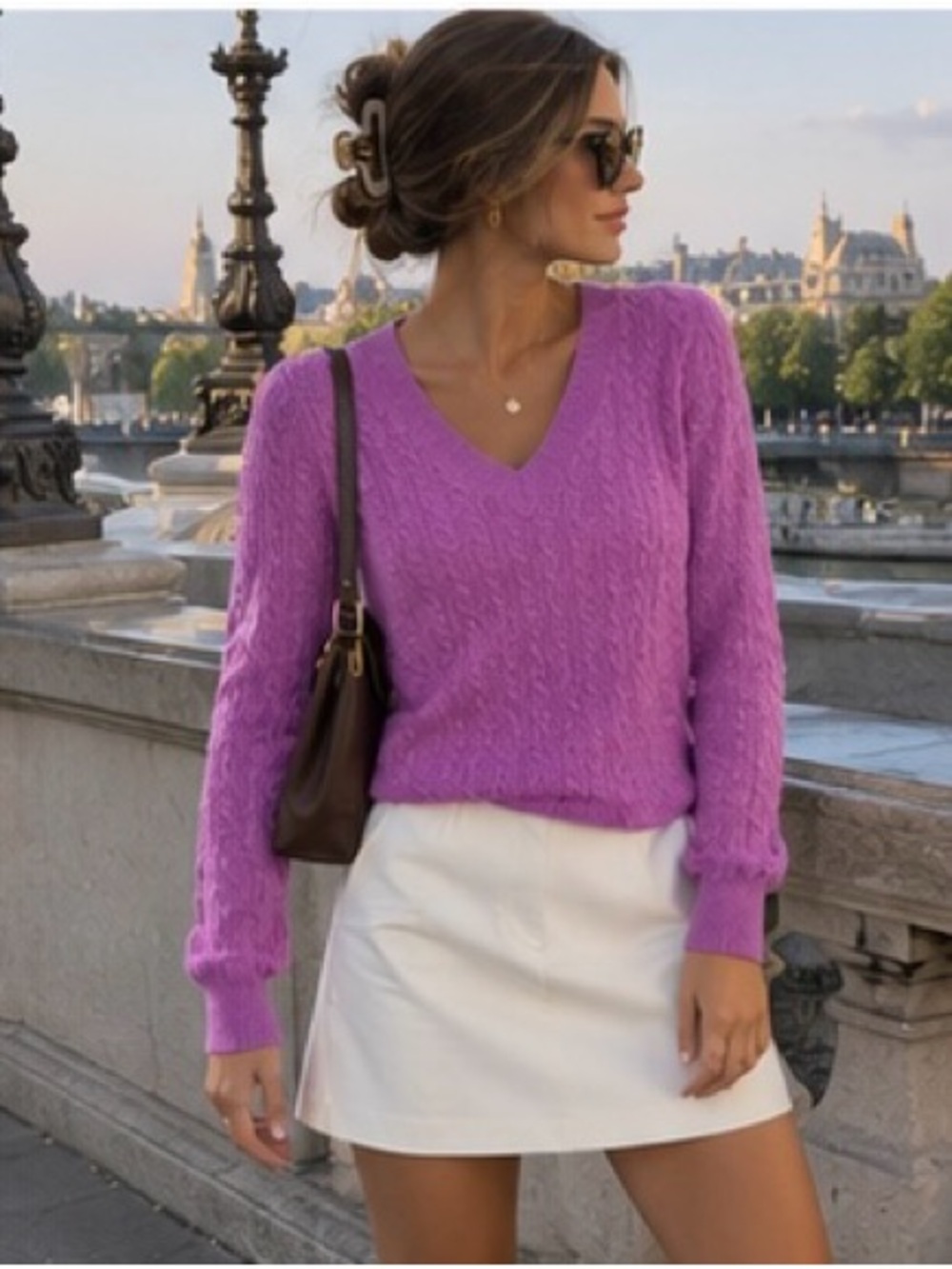 J. Crew Pullover Sweater Cashmere Blend Pink Cable-knit V-neck Braided Sz Small